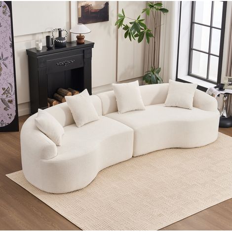 Divano modulare 4 posti 275 x 115 x 63 cm in tessuto chenille bianco FloraGrace (1/5)