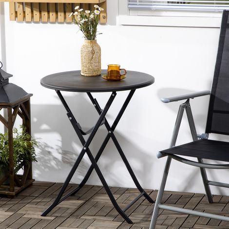 Runder Gartentisch Ø60x73 cm dunkelgrau aus Stahl und HDPE klappbar in Holzoptik (1/5)