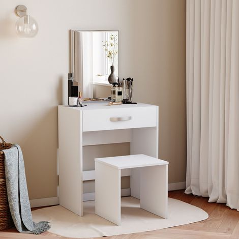Isla Dressing Table & Mirror Set 1 Drawer Stool Vanity Table, White (1/5)