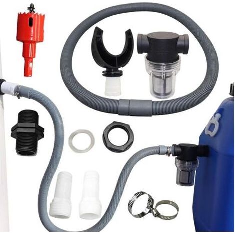 Collecteur d'eau de pluie pour caniveaux ronds avec tuyau flexible, ensemble de récupération d'eau de pluie, connecteur en PVC, collecteur d'eau pour tuyaux de descente (110 mm) (1/4)