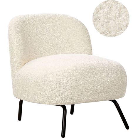 Fauteuil Rétro en Bouclé Meubles de Salon Bureau Chambre Blanc Cassé Kumla