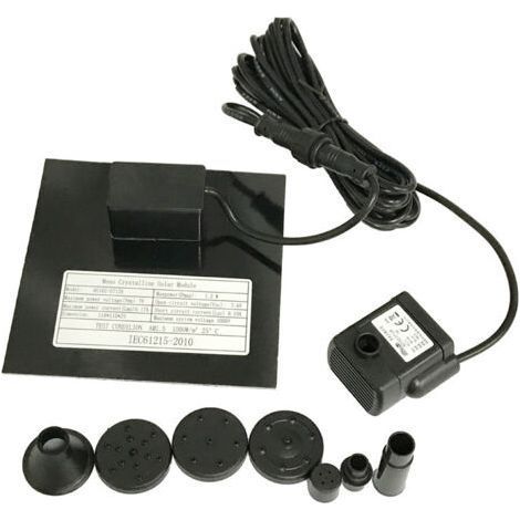 Pompe solaire pour fontaine 7 V 1,2 W – Débit 200 L/h – Hauteur de refoulement 110 cm – 6 buses pour une pulvérisation personnalisée (1/4)