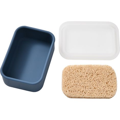 Porte-savon de voyage en silicone étanche (12 x 8,5 x 4,5 cm), avec couvercle et porte-savon en luffa, s'adapte à toutes les tailles courantes. (1/5)