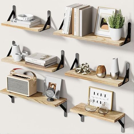 Paulownia Wood Floating Wall Shelves, Brown (1/5)