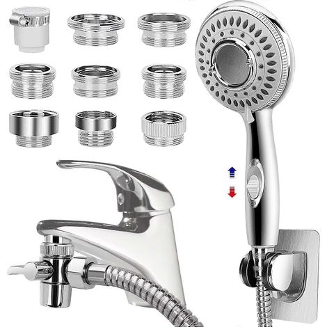 Pommeau de douche pour lavabo - Robinet de baignoire, flexible de douchette avec 9 adaptateurs, 79 (1/5)