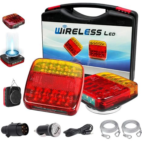 Fanali posteriori magnetici a LED wireless da 2 pezzi per rimorchio, camion, roulotte - 5 funzioni, ricaricabili, impermeabili IP65, 12V, presa a 7 pin, omologati ECE (1/5)