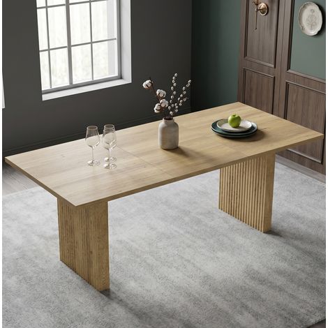 Table à manger extensible 140/200x90 cm en MDF chêne, gain de place pour salle à manger FloraGrace (1/5)