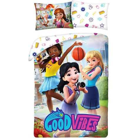LEGO FRIENDS PARURE DE LIT SIMPLE 100 % COTON AVEC HOUSSE DE COUETTE ET TAIE D'OREILLER - TAILLE EUROPÉENNE LEG1016 (1/2)