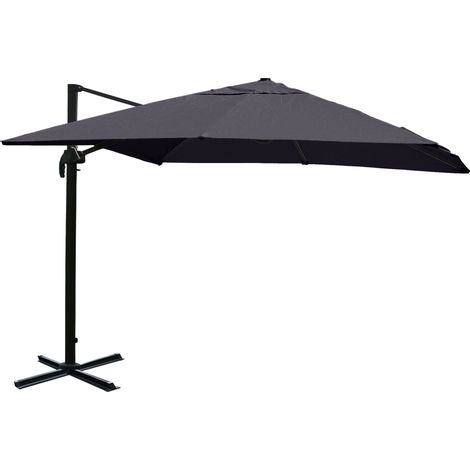 Parasol giratorio de 3 x 3 m diámetro aprox. 4,3 m aluminio/acero y poliéster antracita sin base 040007942