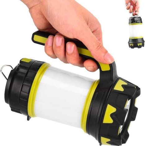Linterna LED para camping, 6 modos de funcionamiento, asa de transporte, entrada USB para carga, 2 baterías incluidas, fabricada en ABS y aluminio (1/4)