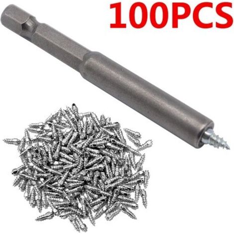 200 pointes cloutées pour pneus (Ø 9 mm), en carbure de tungstène, antidérapantes et résistantes au gel – Convient pour voitures, SUV, quads et véhicules tout-terrain – Kit complet avec outil de monta (1/2)