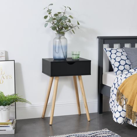 Mesa auxiliar Sörby rectangular con cajón aglomerado/pino 60 x 40 x 29,5 cm - Negro [en.casa] (1/5)