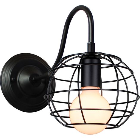Applique Murale Cage Métal E27 Luminaire Eclairage Décoration Applique Lampe avec Abat-jour Rond pour Cuisine Salon Chambre Noir - 1 Pack (1/5)