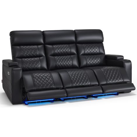M MCombo 3 Sitzer Fernsehsessel Elektrisch Verstellbar, Zero-Gravity-Kinosessel mit LED, Verstellbare Kopfstütze, 3 Sitzer Sofa mit Schlaffunktion, 7705 (Schwarz)