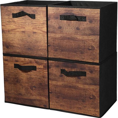 Lot de 4 cubes de rangement pliables en tissu - 30 x 30 x 30 cm - Organiseur de tiroir en tissu pour cubes, étagères et jouets, vêtements, magazines, livres (bois) (1/5)