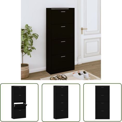 The Living Store Armoire à chaussures Noir 63x24x147 cm Bois d'ingénierie - Meuble Range Chaussures - Armoire Chaussure - Rangement Chaussures - Placard Chaussures - Organiseur Chaussures (1/5)