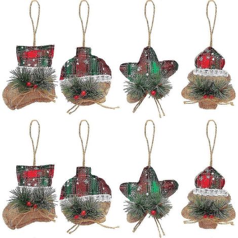 décorations de Noël en jute, chaussettes de Noël à suspendre, étoiles, boules de Noël et baies. (1/4)