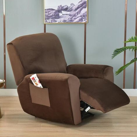 Housse De Fauteuil Relax 4 Pièces Extensible Velours Housse De Chaise Inclinable 1 Places Housse de Fauteuil Canapé,Color7 (1/4)