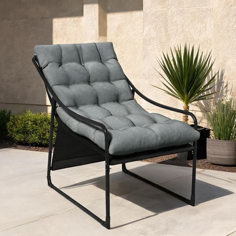 Fauteuil de jardin gris avec coussin épais en acier (1/5)
