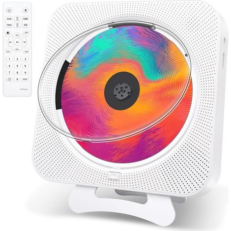 Lettore CD con funzione radio boombox, lettore CD Bluetooth con coperchio antipolvere e display a LED, ingresso AUX da 3,5 mm con telecomando, sistema home cinema (1/5)