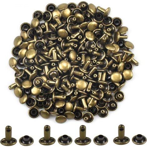 100 Set Rivets en Cuir Double Rivet Tubulaire Rivet Clous Goujons de Double Casquette en Métal de Tête Rond Plate pour DIY Bricolage Cuir Craft Sac Ceinture Sangle Réparation Décoration, Bronze 8mm (1/5)