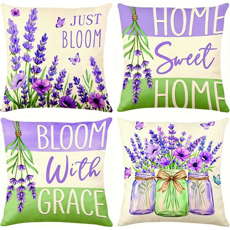 Ensemble de 4 housses de coussin en lin violet (45x45 cm) - Robuste et durable, lavable, parfait pour la chambre ou le canapé. (1/5)