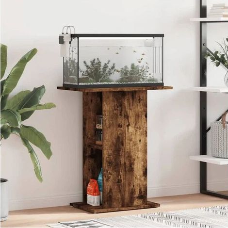 Support pour aquarium en chêne fumé, dimensions : 60,5 x 36 x 72,5 cm, fabriqué en bois composite. (1/4)