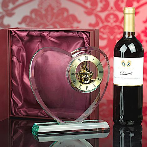 Corazón de cristal grande de 20x20 cm con una estatuilla de reloj grande, ideal como premio o regalo para grabar o imprimir, con estuche decorativo. (1/5)