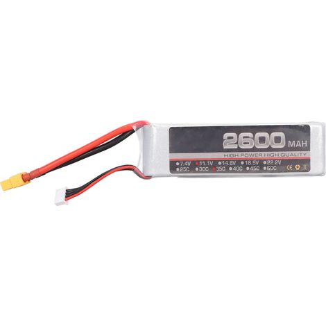 Batterie LiPo RC 11.1V 2600mAh 35C 3S avec Connecteur XT60 pour Drone FPV, Quadricoptère et Modèles Radiocommandés