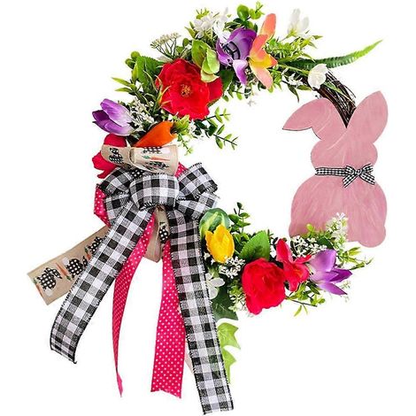 Couronne de Pâques avec nœud papillon, décoration à suspendre pour la porte d'entrée et le jardin (1/4)