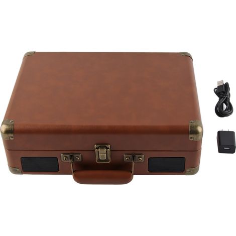 Tourne-disque vinyle vintage Bluetooth 5.0 3 vitesses stéréo, platine phonographe avec couvercle anti-poussière, marron foncé, adaptateur 100-240V prise US (1/5)