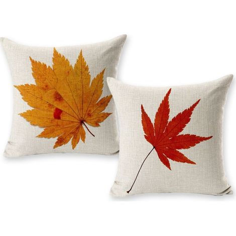 Taies d'oreiller décorées de feuilles d'érable, motif feuilles d'érable d'automne, housses de coussin décoratives, lot de 2, coton et lin, 45 x 45 cm, housses de coussin carrées, conviennent aux canap (1/5)