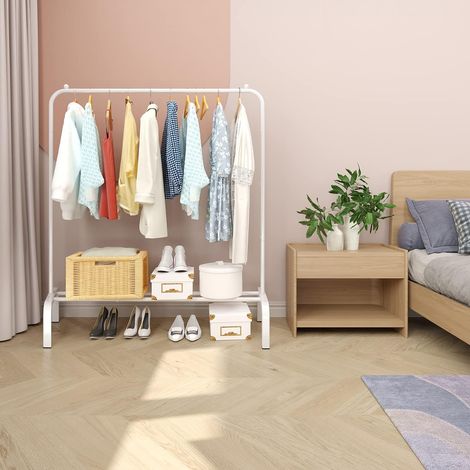 Hofuton Portant à vêtements avec étagères à chaussures, de qualité commerciale, pour présentation, rangement, blanc (1/5)