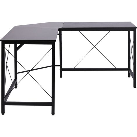 L-förmiger Eckschreibtisch 150x150x76 cm aus MDF und Stahl, schwarz (1/5)