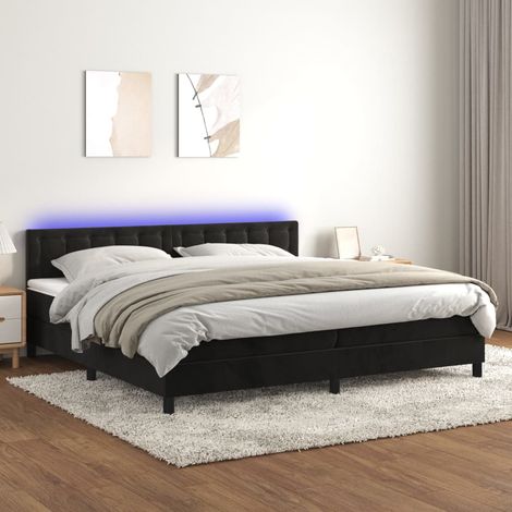 Sommier tapissier matelas confortable et LED,Lit adulte pour Chambre,Ensemble Lit matelas Noir 200x200 cm Velours -BVN79930 (1/5)