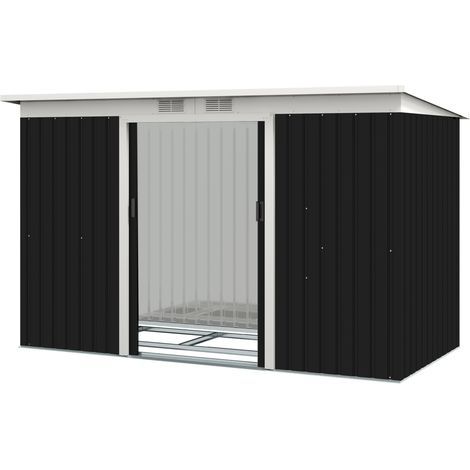 Outsunny Gartenhaus aus verzinktem Stahl, 3,6 m², 280 x 130 x 172 cm, Geräteschuppen mit abschließbaren Schiebetüren und Belüftung, schwarz