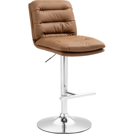 Sgabello da bar x1 con poggiapiedi e schienale seduta imbottita in PVC marrone chiaro e metallo cromato 100006884
