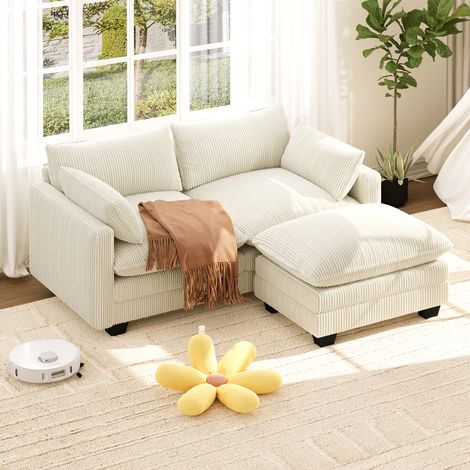 Sofá Esquinero de 2 Plazas Bealife Sofá Modular de Pana Marco de Madera y Metal con Cojines de Asiento de Doble Capa Reposapiés Ajustable y 2 Reposabrazos para salon Estudio 167.5 x 141.5 x 91 cm Beig (1/5)