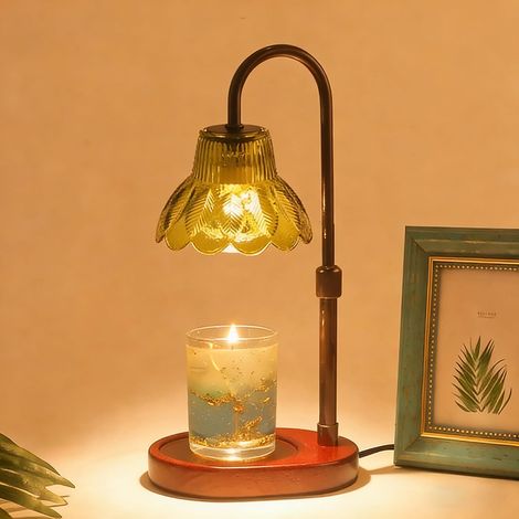 Chauffe-bougie électrique avec minuterie et 2 ampoules - Hauteur réglable - Pour anniversaire, Saint-Valentin - Pour femme - Fleur - Vert (1/5)