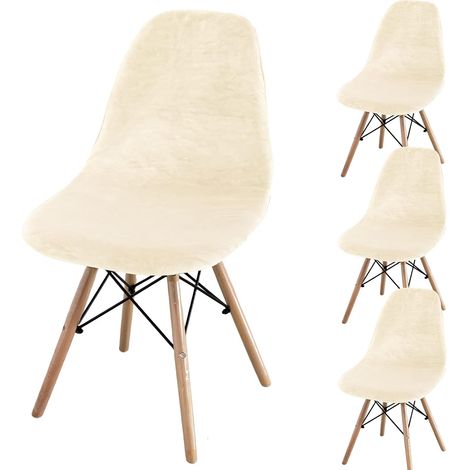 Set of 2/4/6 Mid-Century Modern Dining Chair Covers – Armless Chair Covers for Kitchen, Dining Room (Beige, Set of 4) (1/5)