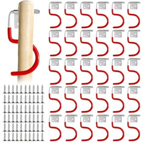 Lot de 30 crochets en métal pour outils de jardin - Crochets en métal - Support pour outils de jardin - Support mural antidérapant en caoutchouc (1/5)