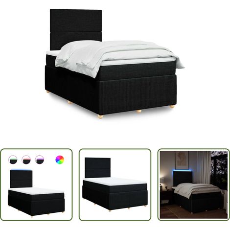 vidaXL LED-Beleuchtung - Boxspringbett mit Matratze Schwarz 120x200 cm Stoff (1/5)