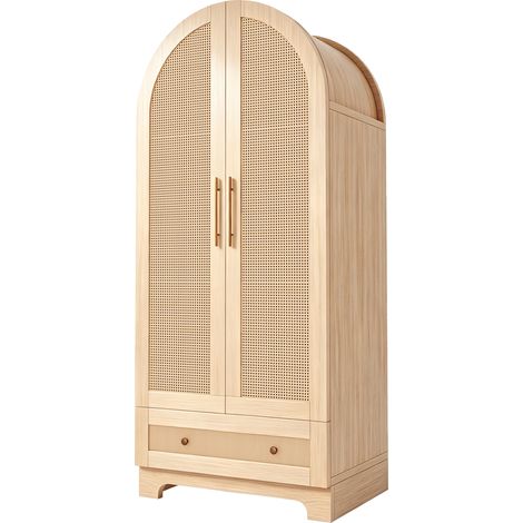 GagaArmoire 70 x 55 x 170 cm, portes effet rotin, 2 tiroirs, bois (1/5)