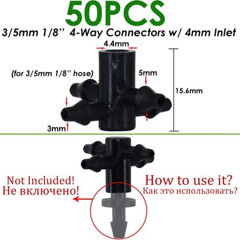(KSL01-921-50PCS) Raccord en T à 3 voies barbelé 1/8'' pour tuyaux d'irrigation goutte à goutte, outils de jardinage (1/4)