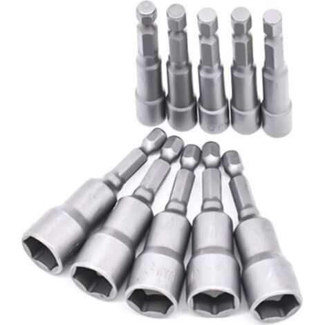 Adaptateur Douille Visseuse 10 Pièces 6 19mm   Hexagonal   Acier au Chrome Vanadium   Pour Tournevis à Écrou, Perceuse, Clé à Douille (1/5)