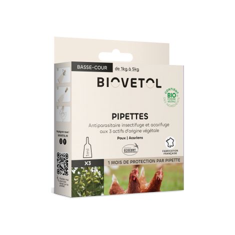 Pipettes Antiparasitaires Insectifuges Acarifuges Bio Pour Volailles Par 3 - Biovetol