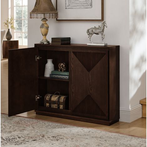 Buffet de rangement à portes rainurées en V, meuble d'appoint pour salon, entrée ou cuisine, bois et MDF, marron (1/5)