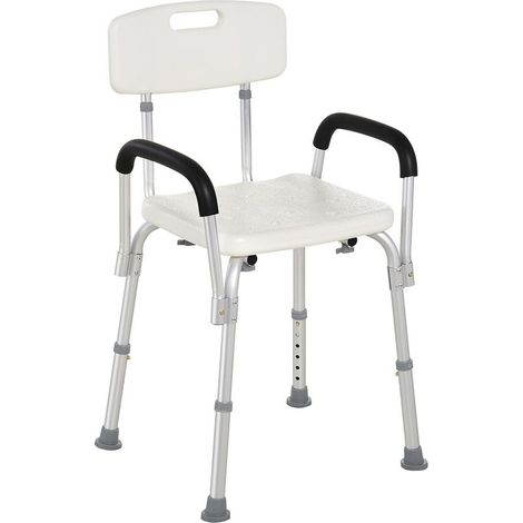 Chaise de Douche siège de Douche Ergonomique Hauteur réglable Pieds antidérapants Dossier accoudoirs Amovibles Charge Max. 136 Kg alu HDPE Blanc (1/5)