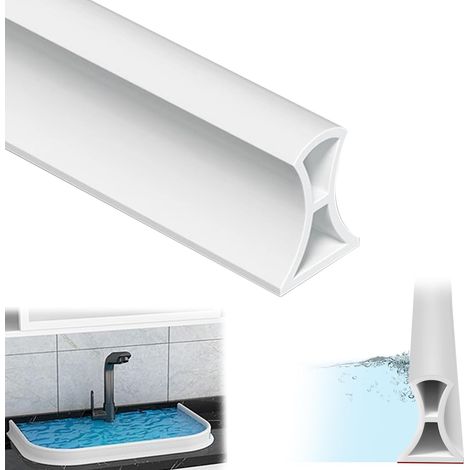 Seuil de Douche Barrage D'eau Autocollante 2 M TPE Seuil Anti Débordement Douche Hauteur 3 cm Barriere de Douche Anti Débordement pour Cuisine Salle de Bain,Découpable Blanc (1/5)