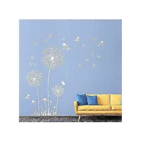 Stickers muraux pissenlits, stickers muraux fleurs, papillons en vol (1/4)
